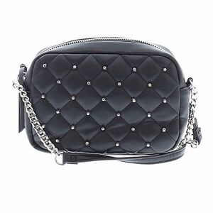 Rebecca Minkoff Quilted Studded Crossbody Bag Black Leather Silver Chain